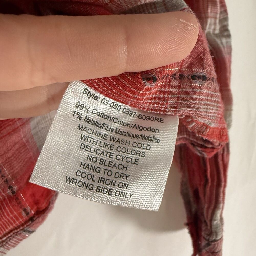 Roper Western Pearl Snap Shirt Girls Small Embellished Red Metallic Plaid Long S - Picture 3 of 7